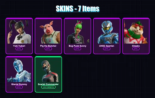 [PC/XBOX/PSN] | Yuki Yubari | Pig the Butcher | Bug Punk Sunny | UNSC Spartan | Cheeks | 7 skin | 51 pickaxe | 20 emote | 37 glider | Lv667