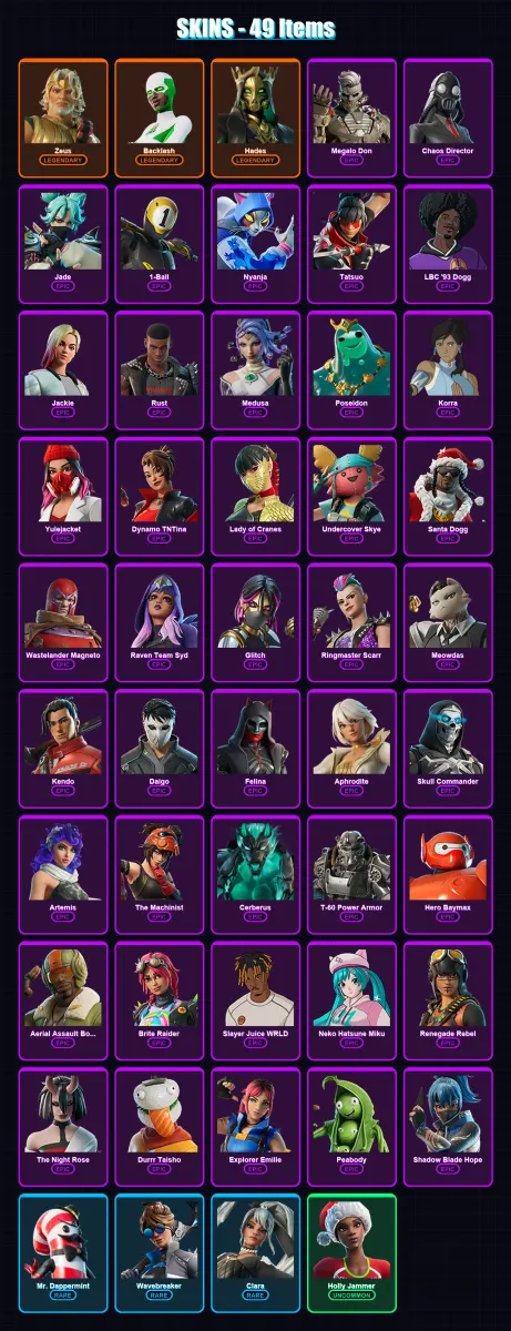 [PC/XBOX/PSN] | Zeus | Backlash | Hades | Megalo Don | Chaos Director | 49 skin | 83 pickaxe | 42 emote | 48 glider | Lv899