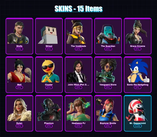 [PC/XBOX/PSN] | Wolfe | Wrixel | The Voidblade | The Guardian | Grace Crowne | 15 skin | 24 pickaxe | 16 emote | 19 glider | Lv224 — Game account