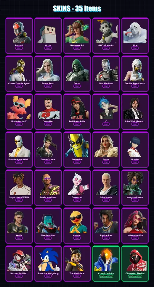[PS4/PS5/XBOX/PC] | Burnoff | Wrixel | Heatwave PJ | GHOST Monks | Airie | 35 skin | 42 pickaxe | 33 emote | 34 glider | Lv412