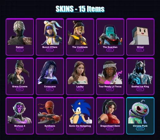[PC/PSN] | Damon | Bunnii O'Hare | The Voidblade | The Guardian | Wrixel | 15 skin | 19 pickaxe | 10 emote | 18 glider | Lv264
