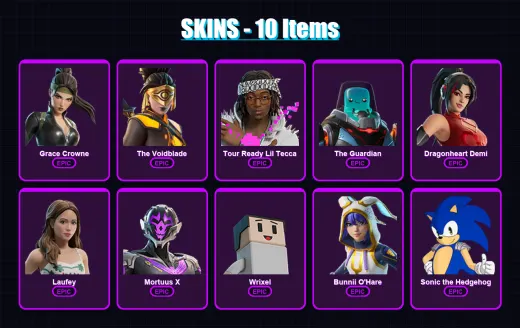 [PC/PSN] | Grace Crowne | The Voidblade | Tour Ready Lil Tecca | The Guardian | Dragonheart Demi | 10 skin | 11 pickaxe | 5 emote | 10 glider | Lv27