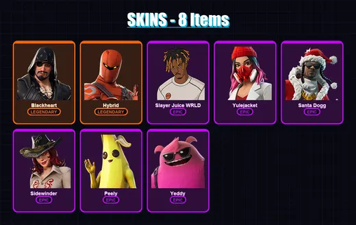 [PC/XBOX/PSN] | Blackheart | Hybrid | Slayer Juice WRLD | Yulejacket | Santa Dogg | 8 skin | 31 pickaxe | 21 emote | 26 glider | Lv448