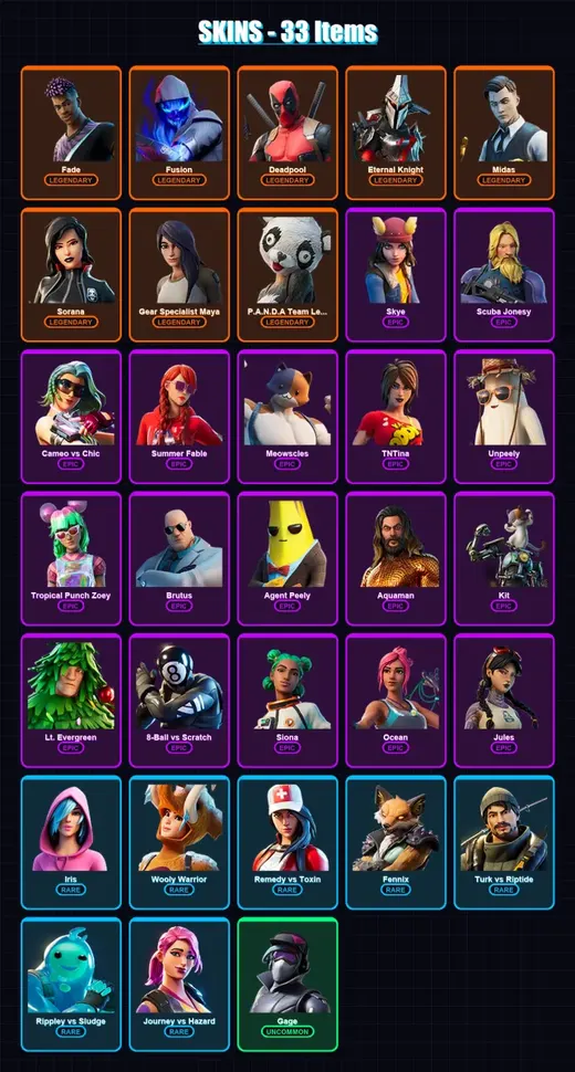 [PC/XBOX/PSN] | Fade | Fusion | Deadpool | Eternal Knight | Midas | 33 skin | 34 pickaxe | 49 emote | 35 glider | Lv834