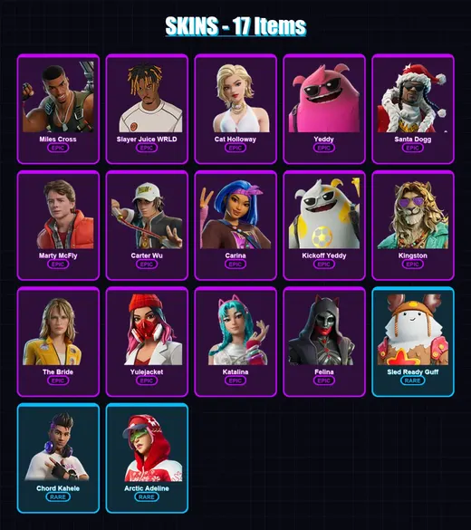 [PC/XBOX/PSN] | Miles Cross | Slayer Juice WRLD | Cat Holloway | Yeddy | Santa Dogg | 17 skin | 72 pickaxe | 31 emote | 53 glider | Lv728 — Game account