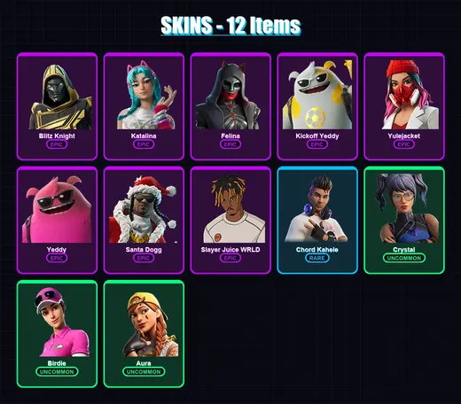[PC/XBOX/PSN] | Blitz Knight | Katalina | Felina | Kickoff Yeddy | Yulejacket | 12 skin | 76 pickaxe | 30 emote | 50 glider | Lv1307 — Game account
