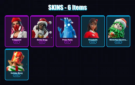 [PC/XBOX/PSN] | Yulejacket | Santa Dogg | Polar Peely | Krisabelle | Winterfest Bushranger | 6 skin | 15 pickaxe | 8 emote | 12 glider | Lv109
