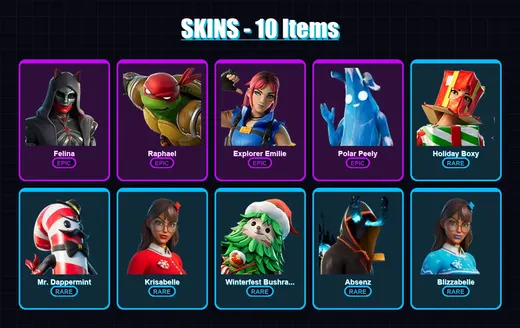[PC/PSN] | Felina | Raphael | Explorer Emilie | Polar Peely | Holiday Boxy | 10 skin | 27 pickaxe | 15 emote | 18 glider | Lv252