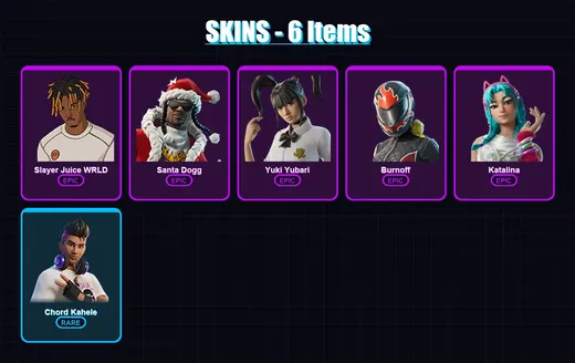 [PC/XBOX/PSN] | Slayer Juice WRLD | Santa Dogg | Yuki Yubari | Burnoff | Katalina | 6 skin | 24 pickaxe | 11 emote | 17 glider | Lv192