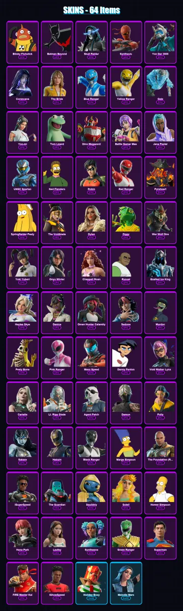 [PC/XBOX] | Blinky Fishstick | Batman Beyond | Skull Raider | Synthesis | Yon Dar 3000 | 64 skin | 89 pickaxe | 49 emote | 42 glider | Lv370