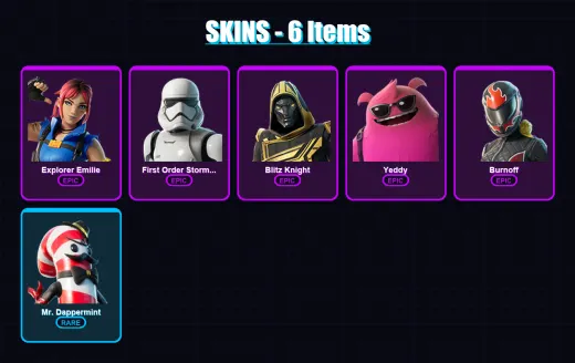 [PC/PSN] | Explorer Emilie | First Order Stormtrooper | Blitz Knight | Yeddy | Burnoff | 6 skin | 35 pickaxe | 15 emote | 25 glider | Lv369