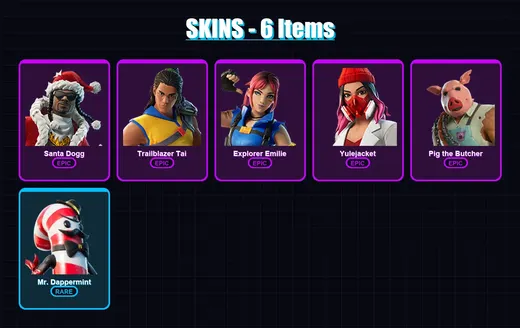 [PC/XBOX/PSN] | Santa Dogg | Trailblazer Tai | Explorer Emilie | Yulejacket | Pig the Butcher | 6 skin | 23 pickaxe | 8 emote | 13 glider | Lv128