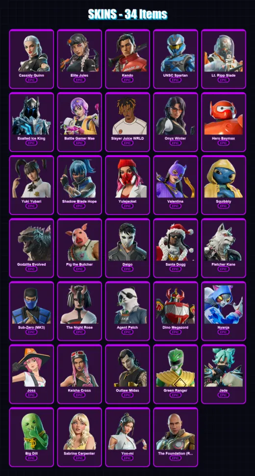 [PC/XBOX/PSN] | Cassidy Quinn | Elite Jules | Kendo | UNSC Spartan | Lt. Ripp Slade | 34 skin | 81 pickaxe | 48 emote | 57 glider | Lv827