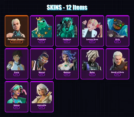 [PC/XBOX/PSN] | Paradigm (Reality-659) | Poseidon | Cerberus | Lennox Rose | Grriz | 12 skin | 19 pickaxe | 18 emote | 22 glider | Lv244 — Game account