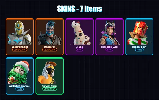 [PC/XBOX/PSN] | Spectra Knight | Omegarok | Lil Split | Renegade Lynx | Holiday Boxy | 7 skin | 21 pickaxe | 9 emote | 20 glider | Lv223