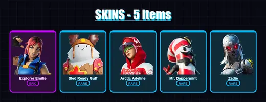 [PC/XBOX/PSN] | Explorer Emilie | Sled Ready Guff | Arctic Adeline | Mr. Dappermint | Zadie | 5 skin | 18 pickaxe | 8 emote | 16 glider | Lv122