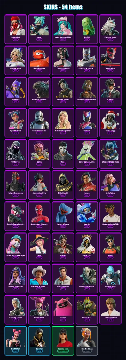 [PC/XBOX] | Yulejacket | Jade | Neko Hatsune Miku | Big Dill | Fletcher Kane | 54 skin | 80 pickaxe | 53 emote | 50 glider | Lv576
