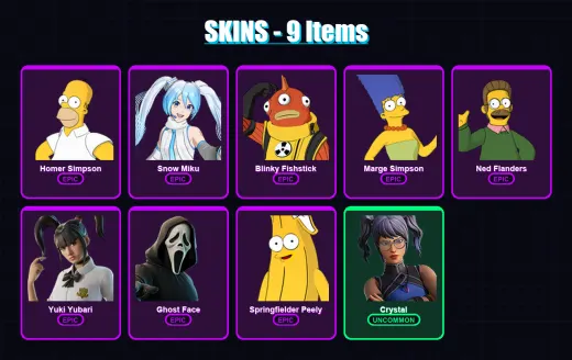 [PC/XBOX/PSN] | Homer Simpson | Snow Miku | Blinky Fishstick | Marge Simpson | Ned Flanders | 9 skin | 18 pickaxe | 10 emote | 12 glider | Lv97