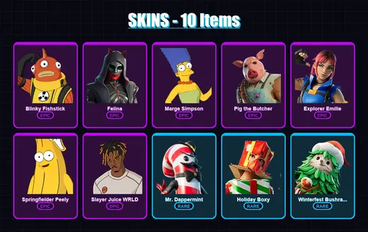 [PC/PSN] | Blinky Fishstick | Felina | Marge Simpson | Pig the Butcher | Explorer Emilie | 10 skin | 37 pickaxe | 16 emote | 25 glider | Lv336