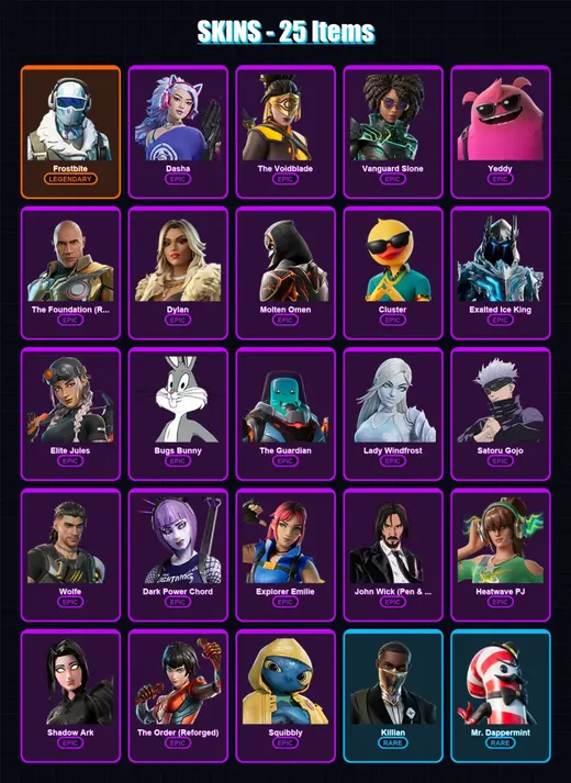 [SWITCH/XBOX/PSN/PC] | Frostbite | Dasha | The Voidblade | Vanguard Slone | Yeddy | 25 skin | 31 pickaxe | 21 emote | 23 glider | Lv307 — Game account
