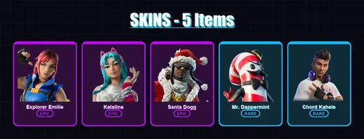 [PC/XBOX/PSN] | Explorer Emilie | Katalina | Santa Dogg | Mr. Dappermint | Chord Kahele | 5 skin | 4 pickaxe | 3 emote | 5 glider | Lv17 — Game account