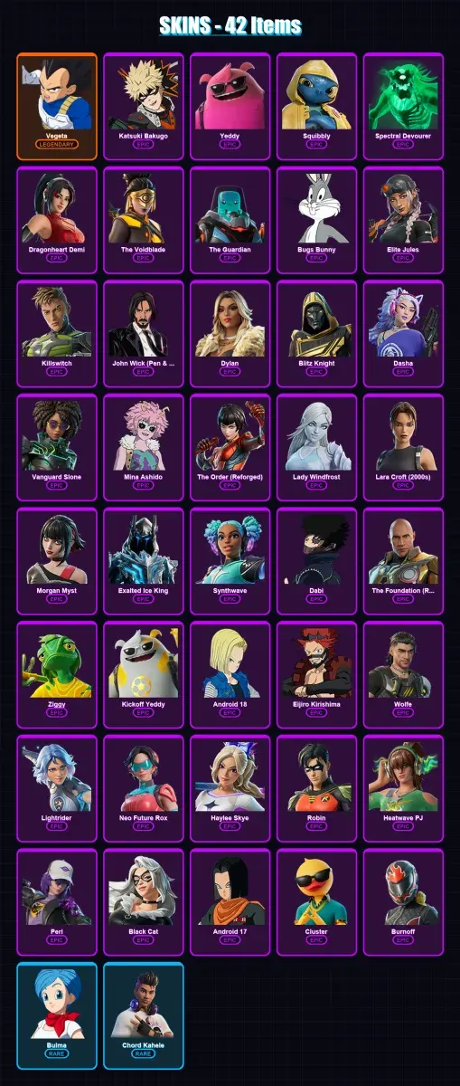 [PC/PSN] | Vegeta | Katsuki Bakugo | Yeddy | Squibbly | Spectral Devourer | 42 skin | 66 pickaxe | 36 emote | 44 glider | Lv538