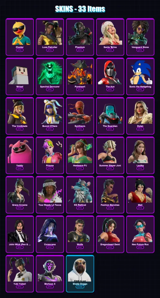 [PC/PSN] | Cluster | Luxe Patroller | Phantom | Santa 'Brina | Vanguard Slone | 33 skin | 44 pickaxe | 25 emote | 33 glider | Lv483