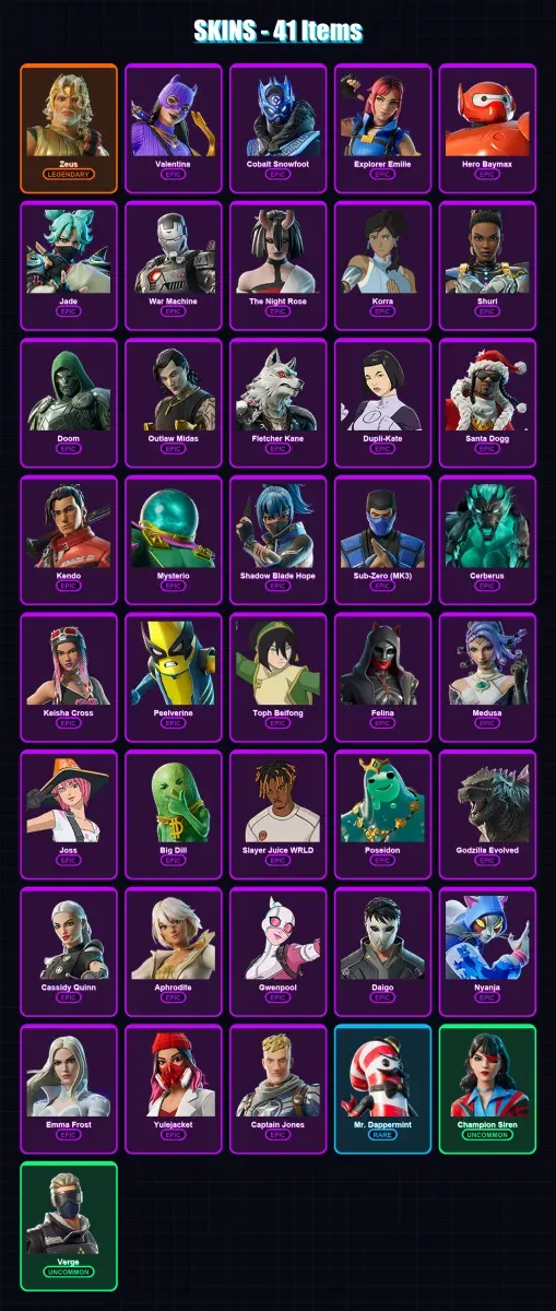 [PC/XBOX] | Zeus | Valentina | Cobalt Snowfoot | Explorer Emilie | Hero Baymax | 41 skin | 75 pickaxe | 47 emote | 49 glider | Lv843