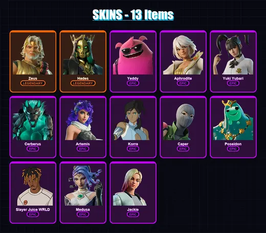 [PC/XBOX/PSN] | Zeus | Hades | Yeddy | Aphrodite | Yuki Yubari | 13 skin | 31 pickaxe | 18 emote | 24 glider | Lv375 — Game account