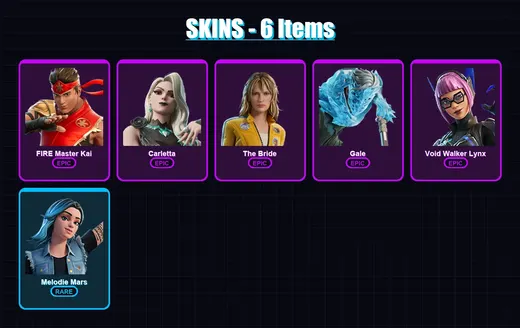 [PC/XBOX/PSN] | FIRE Master Kai | Carletta | The Bride | Gale | Void Walker Lynx | 6 skin | 5 pickaxe | 2 emote | 1 glider | Lv20