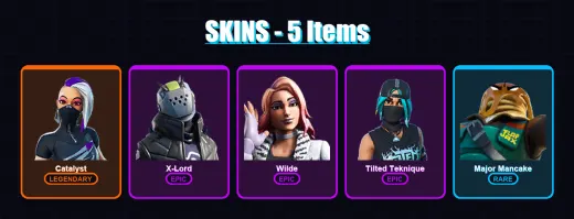 [PC/XBOX/PSN] | Catalyst | X-Lord | Wilde | Tilted Teknique | Major Mancake | 5 skin | 6 pickaxe | 16 emote | 13 glider | Lv156