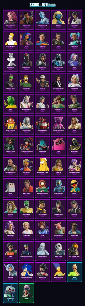 [SWITCH/XBOX/PSN/PC] | Mira (HUNTR/X) | Miles Cross | Glacial Dummy | Squibbly | Yuki Yubari | 67 skin | 123 pickaxe | 74 emote | 83 glider | Lv1313