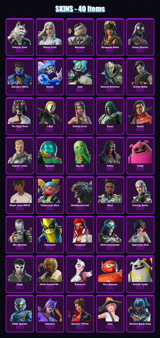 [PC/XBOX] | Fletcher Kane | Emma Frost | Meowdas | Renegade Rebel | Chaos Director | 40 skin | 106 pickaxe | 61 emote | 77 glider | Lv1418 — Game account