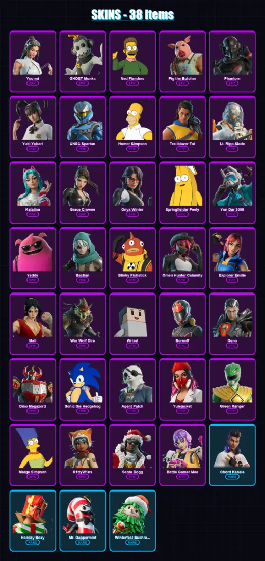 [PC] | Yoo-mi | GHOST Monks | Ned Flanders | Pig the Butcher | Phantom | 38 skin | 58 pickaxe | 27 emote | 36 glider | Lv502