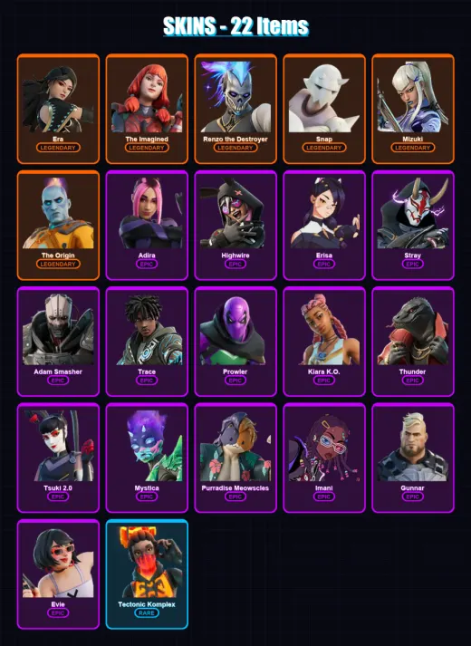 [PC/XBOX/PSN] | Era | The Imagined | Renzo the Destroyer | Snap | Mizuki | 22 skin | 29 pickaxe | 17 emote | 30 glider | Lv414