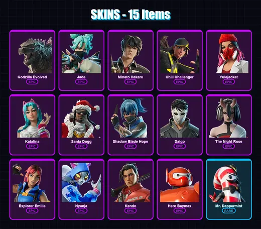 [PC/XBOX/PSN] | Godzilla Evolved | Jade | Minato Hakaru | Chill Challenger | Yulejacket | 15 skin | 38 pickaxe | 18 emote | 27 glider | Lv296