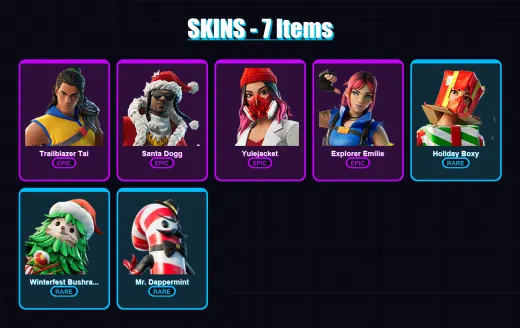 [PC/XBOX/PSN] | Trailblazer Tai | Santa Dogg | Yulejacket | Explorer Emilie | Holiday Boxy | 7 skin | 23 pickaxe | 10 emote | 19 glider | Lv166