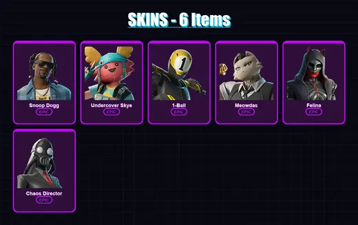 [PC/XBOX/PSN] | Snoop Dogg | Undercover Skye | 1-Ball | Meowdas | Felina | 6 skin | 14 pickaxe | 8 emote | 7 glider | Lv69 — Game account