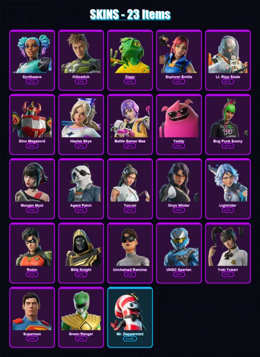 [PC/XBOX/PSN] | Synthwave | Killswitch | Ziggy | Explorer Emilie | Lt. Ripp Slade | 23 skin | 39 pickaxe | 32 emote | 30 glider | Lv680
