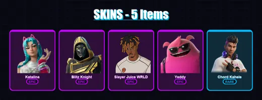 [PC/XBOX/PSN] | Katalina | Blitz Knight | Slayer Juice WRLD | Yeddy | Chord Kahele | 5 skin | 26 pickaxe | 13 emote | 18 glider | Lv297