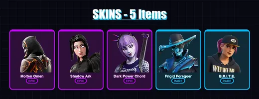 [PC/PSN] | Molten Omen | Shadow Ark | Dark Power Chord | Frigid Foregoer | B.R.I.T.E. | 5 skin | 10 pickaxe | 10 emote | 9 glider | Lv223