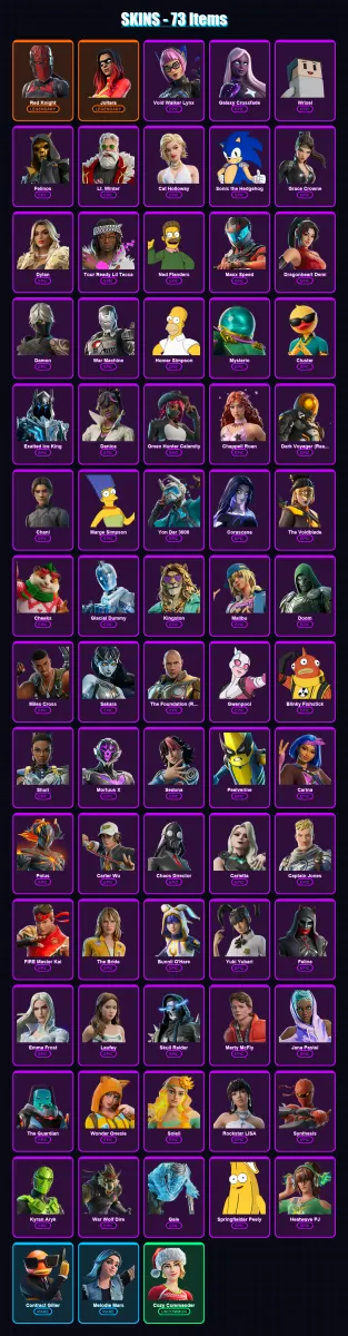[PC/XBOX/PSN] | Red Knight | Joltara | Void Walker Lynx | Galaxy Crossfade | Wrixel | 73 skin | 85 pickaxe | 45 emote | 42 glider | Lv746