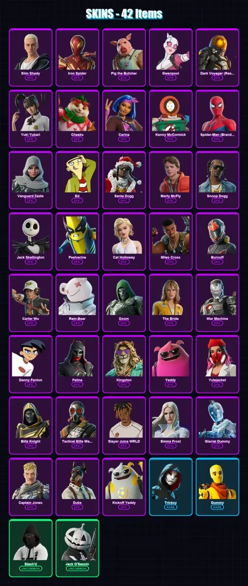 [PC/XBOX] | Slim Shady | Iron Spider | Pig the Butcher | 42 skin | Lv831