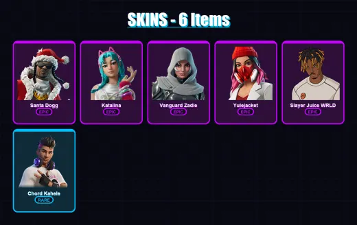 [PC/XBOX/PSN] | Santa Dogg | Katalina | Vanguard Zadie | Yulejacket | Slayer Juice WRLD | 6 skin | 42 pickaxe | 17 emote | 23 glider | Lv299