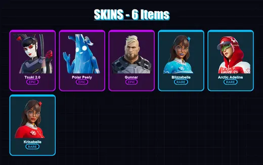 [PC/XBOX/PSN] | Tsuki 2.0 | Polar Peely | Gunnar | Blizzabelle | Arctic Adeline | 6 skin | 16 pickaxe | 14 emote | 19 glider | Lv217