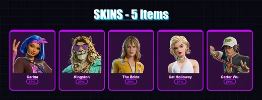 [PS4/PS5/XBOX/PC] | Carina | Kingston | The Bride | Cat Holloway | Carter Wu | 5 skin | 16 pickaxe | 11 emote | 13 glider | Lv107 — Game account