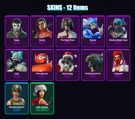 [PC/XBOX] | Daigo | Kendo | The Night Rose | Nyanja | Shadow Blade Hope | 12 skin | 23 pickaxe | 14 emote | 19 glider | Lv326