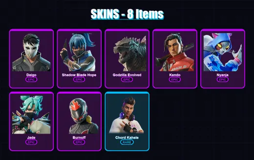 [PC/XBOX/PSN] | Daigo | Shadow Blade Hope | Godzilla Evolved | Kendo | Nyanja | 8 skin | 30 pickaxe | 14 emote | 28 glider | Lv208