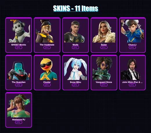 [PC/XBOX/PSN] | GHOST Monks | The Voidblade | Wolfe | Dylan | Chun-Li | 11 skin | 15 pickaxe | 13 emote | 14 glider | Lv143