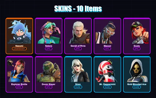 [PC/XBOX/PSN] | Nezumi | Selene | Geralt of Rivia | Massai | Dusty | 10 skin | 19 pickaxe | 11 emote | 16 glider | Lv108
